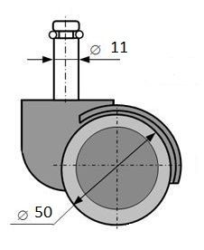 Gummibeschichtete Räder, 50 mm Durchmesser - Abmessungen