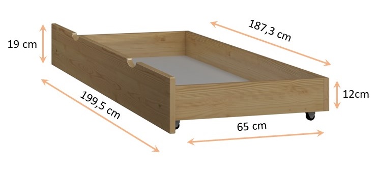 Einzelne Schublade unter dem Bett – Maße