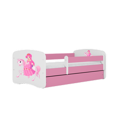 Einzelbett 160 x 80 cm für Kinder Babydreams weiß / pink mit Schublade, Design-Auswahl - "Prinzessin zu Pferd"-Grafik