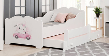 Doppelbett für Mädchen Anna 160 x 80 cm mit Matratzen und Lattenrosten + Motiv "Kätzchen"