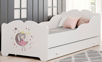 Kinderbett für Mädchen Anna 160 x 80 cm, weiß, mit Schublade, Lattenrost und Matratze + Motiv "Schlafendes Mädchen"