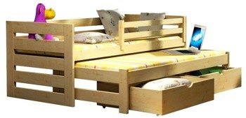 Doppelbett aus Holz mit Matratzen, Schubladen und Geländer PICCOLO