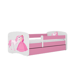 Einzelbett 140 x 70 cm für Kinder Babydreams weiß / pink mit Schublade, Design-Auswahl - "Die Prinzessin und das Pferd"-Grafik