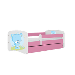 Einzelbett 160 x 80 cm für Kinder Babydreams weiß / pink mit Schublade, Design-Auswahl - "Blauer Teddybär"-Grafik