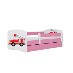 Einzelbett 160 x 80 cm für Kinder Babydreams weiß / pink mit Schublade, Design-Auswahl - "Feuerwehr"-Grafik