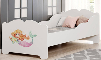 Einzelbett für Mädchen Anna 160 x 80 cm, weiß, mit Lattenrost und Matratze + Motiv "Meerjungfrau"