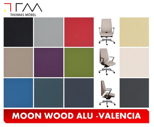 Professional office chair MOON WOOD ALU, adjustable backrest and seat, finished with beech wood, upholstery VALENCIA VL-06