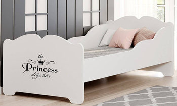 Einzelbett für Mädchen Anna 160 x 80 cm, weiß, mit Lattenrost und Matratze  + Motiv "Princess sleeps here"