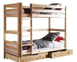 Etagenbett Massivholz 180x80 cm mit Lattenrosten und einer Leiter auf der linken Seite MORENO II