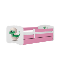 Einzelbett 140 x 70 cm für Kinder Babydreams weiß / pink mit Schublade, Design-Auswahl - "Dino"-Grafik