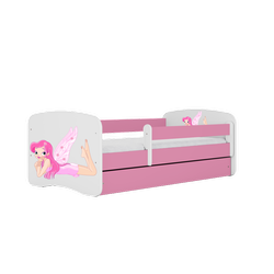 Einzelbett 160 x 80 cm für Kinder Babydreams weiß / pink mit Schublade, Design-Auswahl - "Fee mit Flügeln"-Grafik