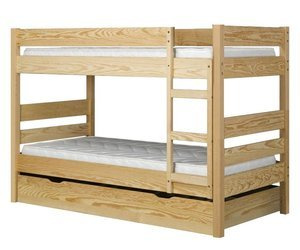 Etagenbett Massivholz 180x80 cm mit Schublade, Lattenrosten und einer Leiter auf der rechten Seite VESTA II