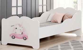 Einzelbett für Mädchen Anna 160 x 80 cm, weiß, mit Lattenrost und Matratze + Motiv "Kätzchen"