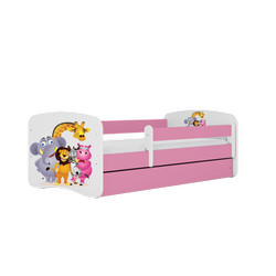 Einzelbett 140 x 70 cm für Kinder Babydreams weiß / pink mit Schublade, Design-Auswahl - "Zoo"-Grafik