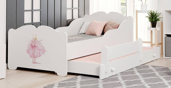 Doppelbett für Mädchen Anna 160 x 80 cm mit Matratzen und Lattenrosten + Motiv "Prinzessin mit Krone"