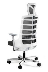 Ergonomischer Bürostuhl auf Rädern mit Netzrückenlehne Unique Spinelly - Konstruktion weißes Material, Polsterung NAVYBLUE Stoff