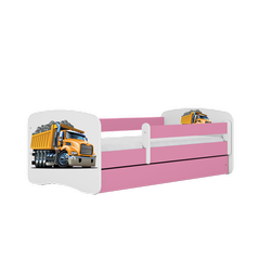 Einzelbett 140 x 70 cm für Kinder Babydreams weiß / pink mit Schublade, Design-Auswahl - "LKW"-Grafik