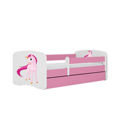 Einzelbett 180 x 80 cm für Kinder Babydreams weiß / pink mit Schublade, Design-Auswahl - "Einhorn"-Grafik