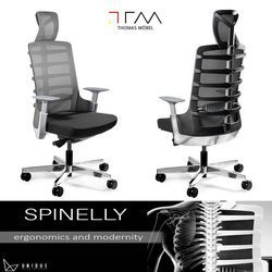 Ergonomischer Bürostuhl auf Rädern mit Netzrückenlehne Unique Spinelly - Konstruktion schwarzes Material, Polsterung weißes Naturleder