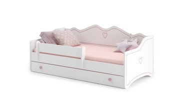 EMMA 160x80 Bett weiß + rosa für Kinder und Jugendliche mit Schublade und Matratze. Kinderbett günstig kaufen!