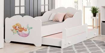 Doppelbett für Mädchen Anna 160 x 80 cm mit Matratzen und Lattenrosten + Motiv "Meerjungfrau"