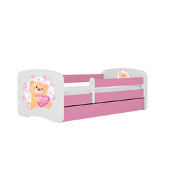 Einzelbett 160 x 80 cm für Kinder Babydreams weiß / pink mit Schublade, Design-Auswahl - "Teddybär und Schmetterlinge"-Grafik
