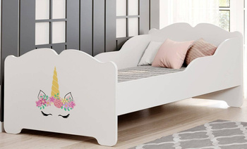 Einzelbett für Mädchen Anna 160 x 80 cm, weiß, mit Lattenrost und Matratze + Motiv "Einhorn"