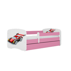 Einzelbett 180 x 80 cm für Kinder Babydreams weiß / pink mit Schublade, Design-Auswahl - "Rennauto"-Grafik