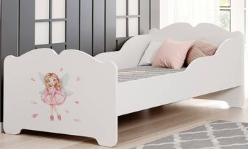 Einzelbett für Mädchen Anna 160 x 80 cm, weiß, mit Lattenrost und Matratze + Motiv "Mädchen mit Flügeln"