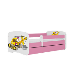Einzelbett 160 x 80 cm für Kinder Babydreams weiß / pink mit Schublade, Design-Auswahl - "Bagger"-Grafik